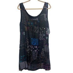 NWT Desigual 46 US 12 XL Black Patchwork Sleeveless Tunic Dress Boho Artsy
